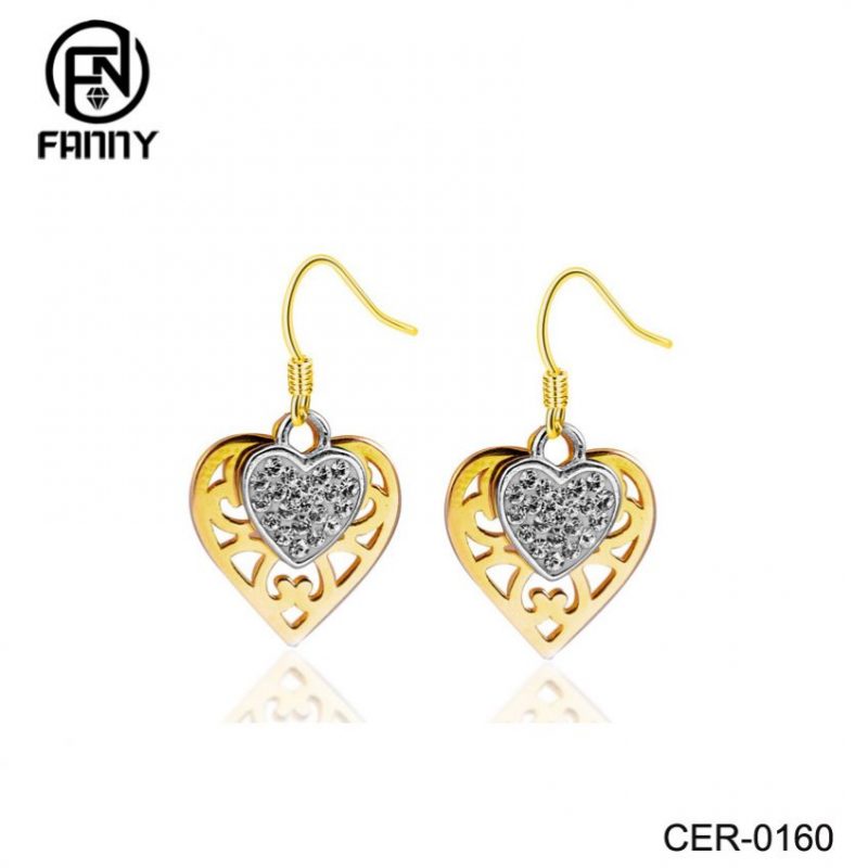 Pendientes de cristal de latón en forma de corazón de fábrica