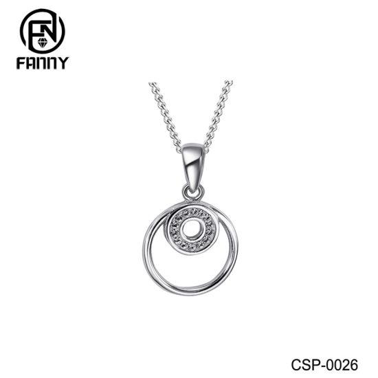 Double Circle Brass Necklace Silver Color CZ Pendant Jewelry Factory