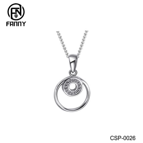 Double Circle Brass Necklace Silver Color CZ Pendant Jewelry