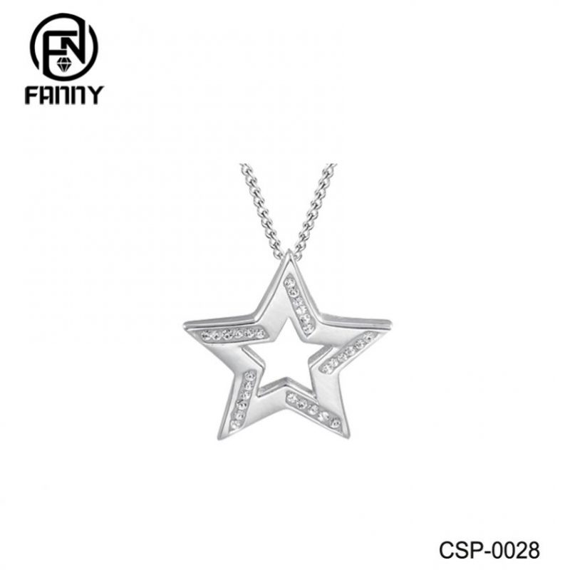 Colar Pingente Estrela de Cristal de Latão da Moda