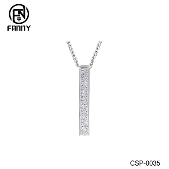 Vertical Bar Necklace Minimalist Brass Necklace Silver CZ Bar Pendant Factory