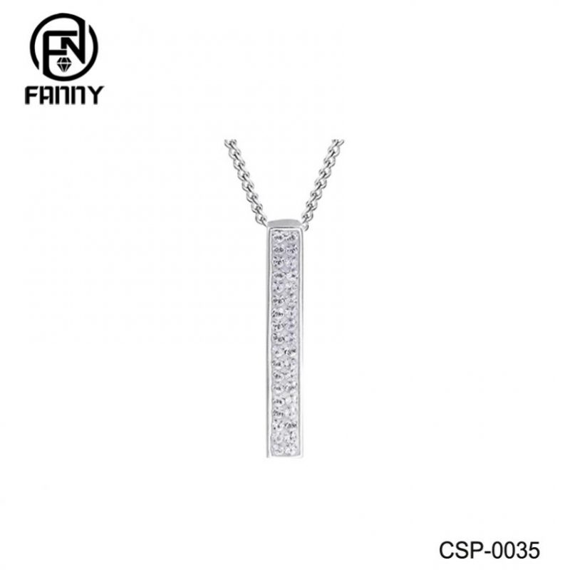 Collana barra verticale collana minimalista ottone argento CZ Bar Pendente