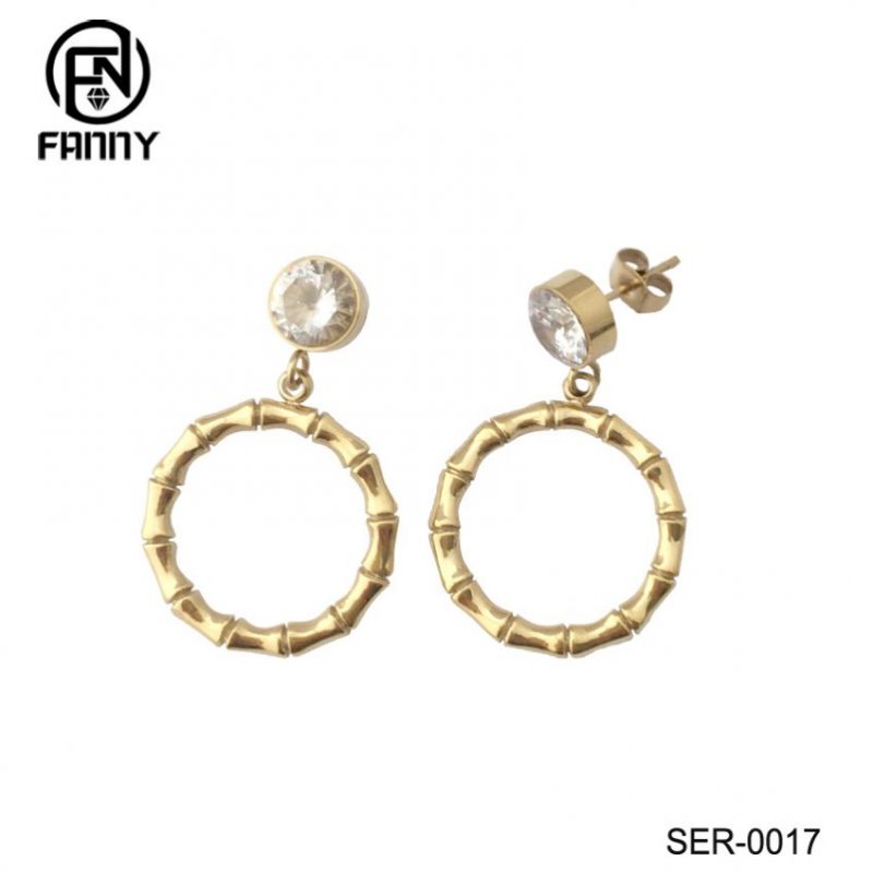 Pendientes de acero inoxidable PVD18K Zircon para damas de alta calidad