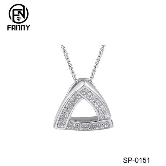 Sterling Silver Triangle Shaped Pendant With White Swarovski Crystal Factory