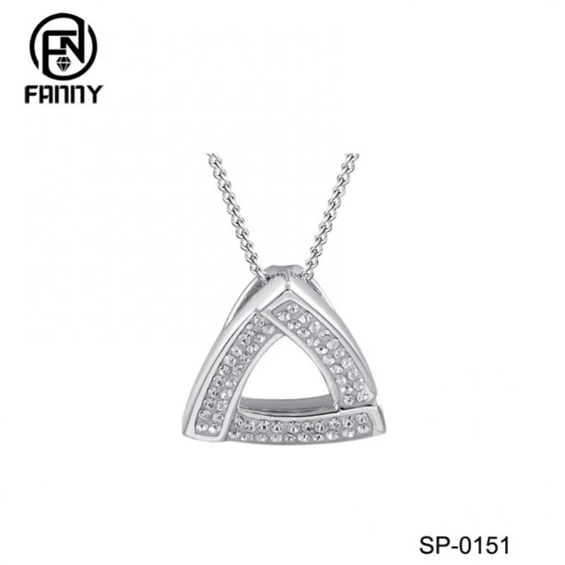 Sterling Silver Triangle Shaped Pendant With White Swarovski Crystal