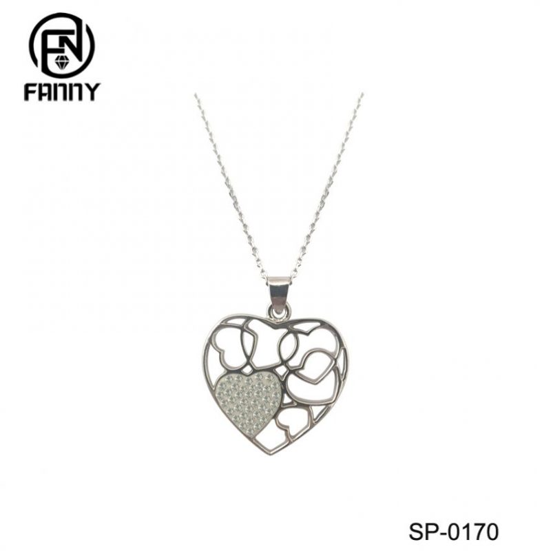 CZ Intarsiato doppio cuore argento sterling signora collana pendente