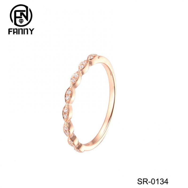 Minimalist 925 Silver Braided Rings Rose Glod Plated Thin Twisted Ring Band