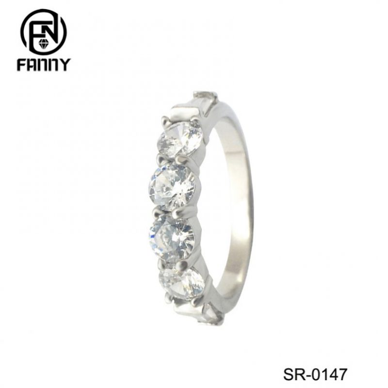 Real 925 Sterling anel de casamento de prata para mulheres clássico com zircônia cúbica