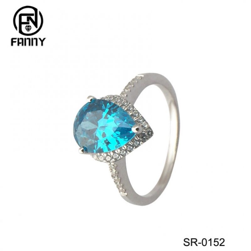 925 Anel de Prata Aquamarine & Blue Safira Aliança de Casamento