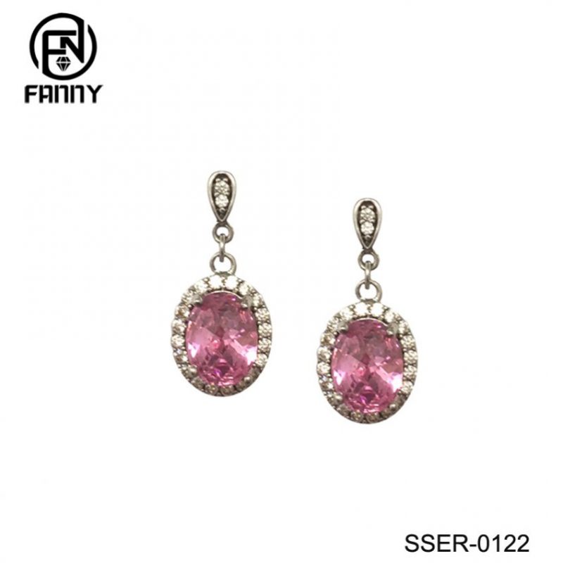 Premium 925 Sterling Silber Pink CZ Stein Ohrstecker für Damen