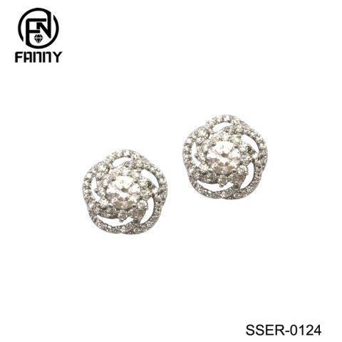 Flower-Shaped Cubic Zirconia Sterling Silver 925 Earrings Jewelry
