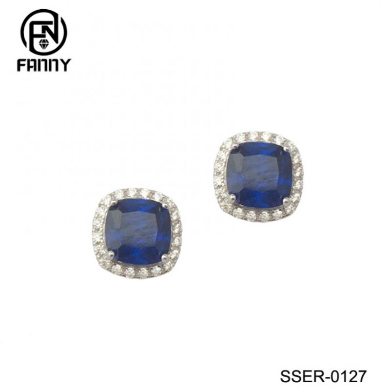 925 Sterling Prata Azul CZ Stud Brincos Prata Joias Fábrica