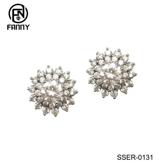 Women 925 Sterling Silver  Stud Earrings White Gold Plated CZ Studs Factory