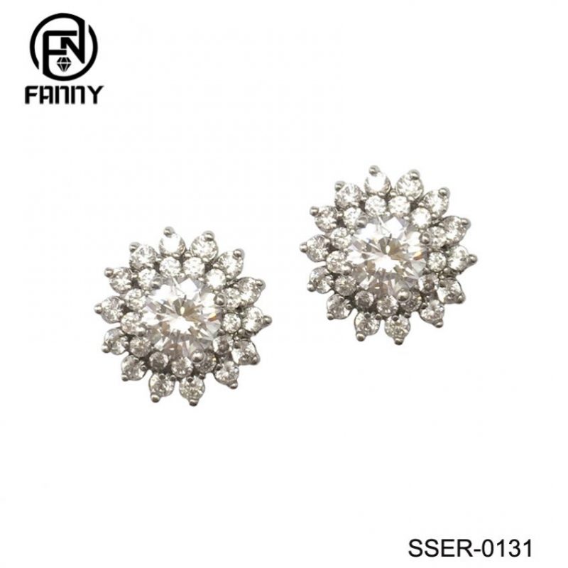 Mulheres 925 Sterling Prata Stud Brincos Branco Ouro Chapeado CZ Studs