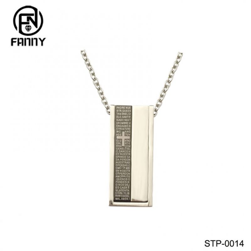 Simple Square Laser Lettering Surgical Stainless Steel Necklace Pendant