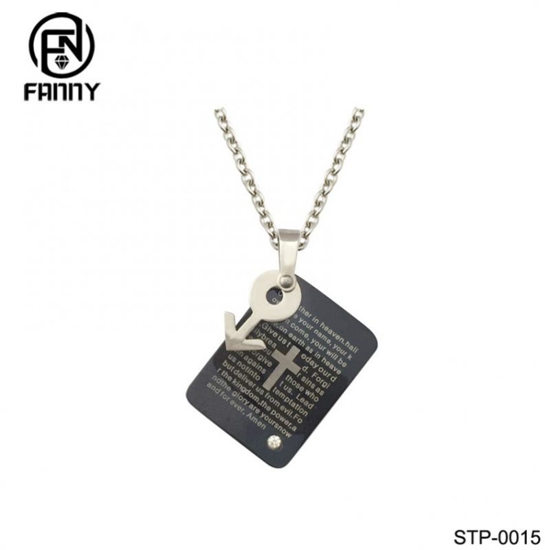 Women Plating IPB Black Lettering 316L Stainless Steel Necklace Pendant