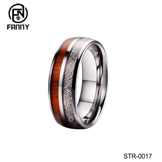 Stainless Steel Wedding Ring Inlaid with KOA Wood Grain and Meteorite Manufacturer