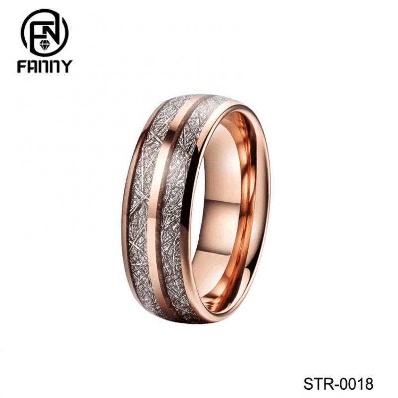 Anillo de bodas de acero inoxidable chapado en oro rosa con imitación de meteorito