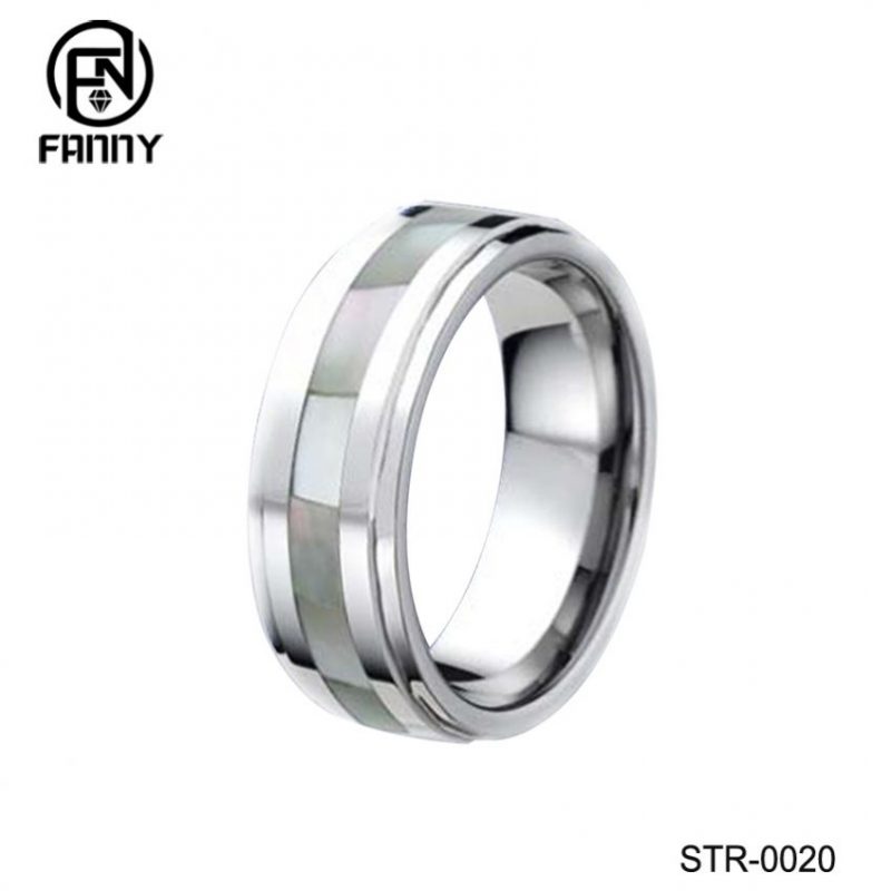 High-Quality Stainless Steel Wedding Ring with Grey Mother-of-Pearl