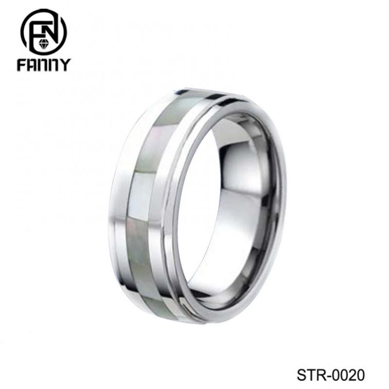 Anillo de bodas de acero inoxidable de alta calidad con nácar gris