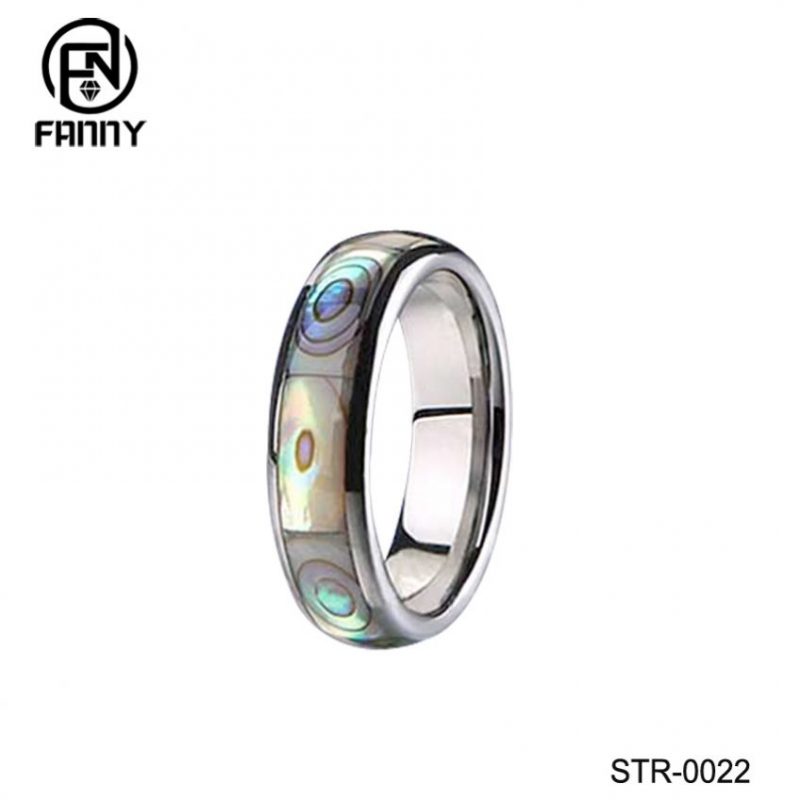 Inlaid Abalone Shell Dome 316 Stainless Steel Ring