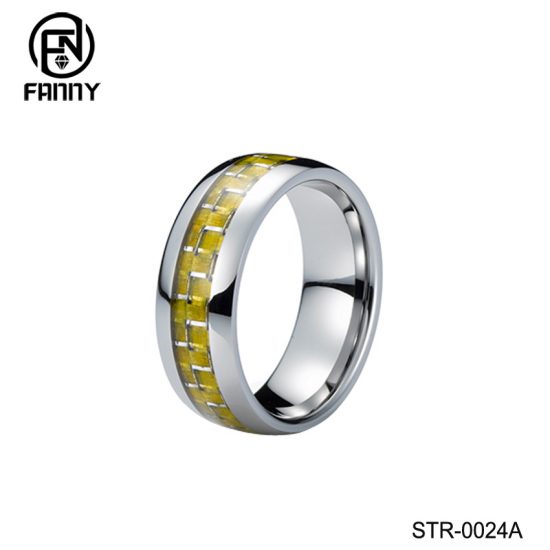 Simple Inlaid Stainless Steel Ring with Silver Wire Carbon Fiber Dome Factory