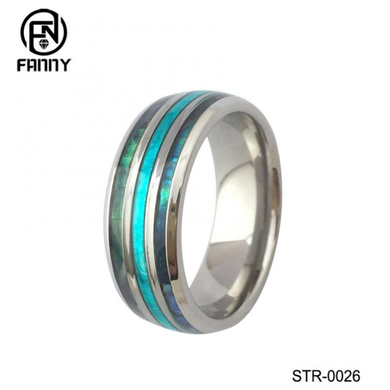 Cheap Stainless Steel Rings Inlaid with Abalone Shell Paper and Opel Paper