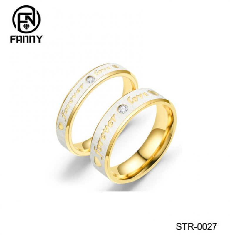 Men and Women PVD Golden Brushed Stainless Steel Wedding Ring