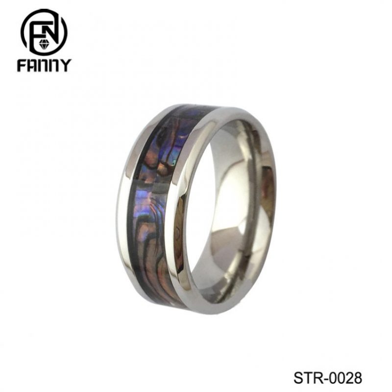 Classic Beveled Stainless Steel Ring Inlaid with Abalone Shell Paper