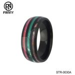 Men’s Dome Black Stainless Steel Ring with KOA and Abalone Shell Paper