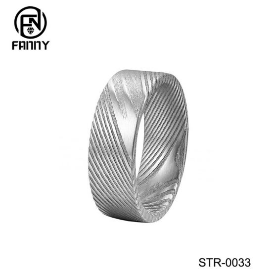 High Quality Flat Brushed Damascus Stainless Steel Wedding Ring Chinese Manufacturer