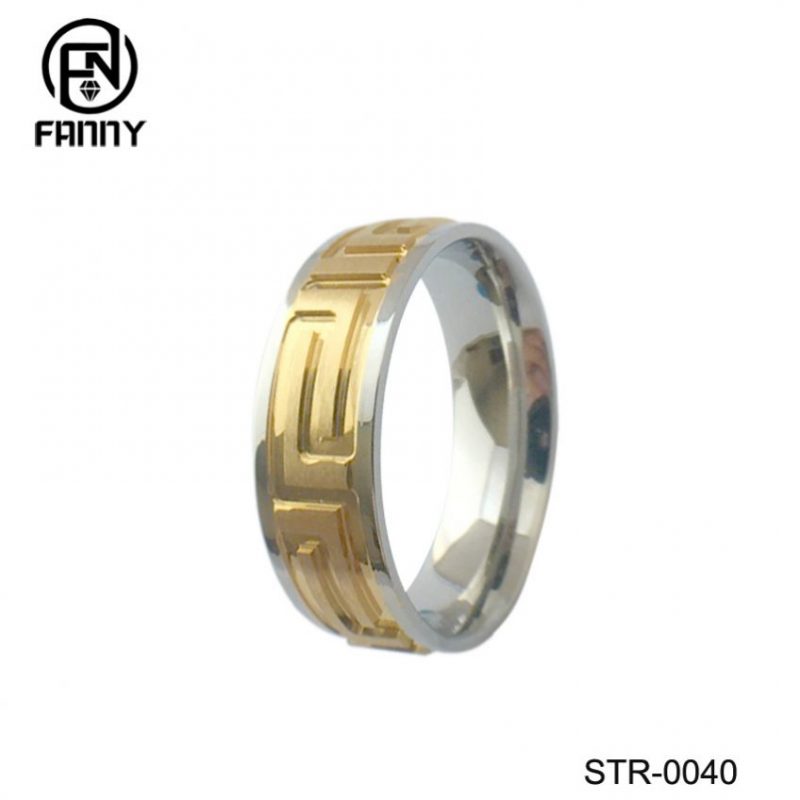 Anillo de acero inoxidable de alta calidad de patrón grabado CNC personalizado para hombres