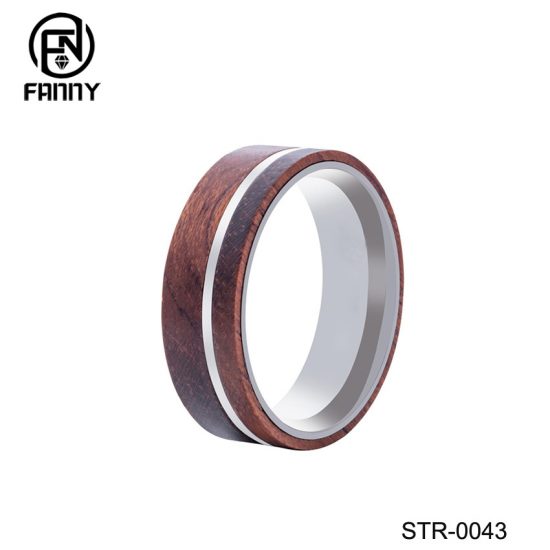 Men's Customized Rosewood Wood with High-Quality Surgical Stainless Steel Ring Factory