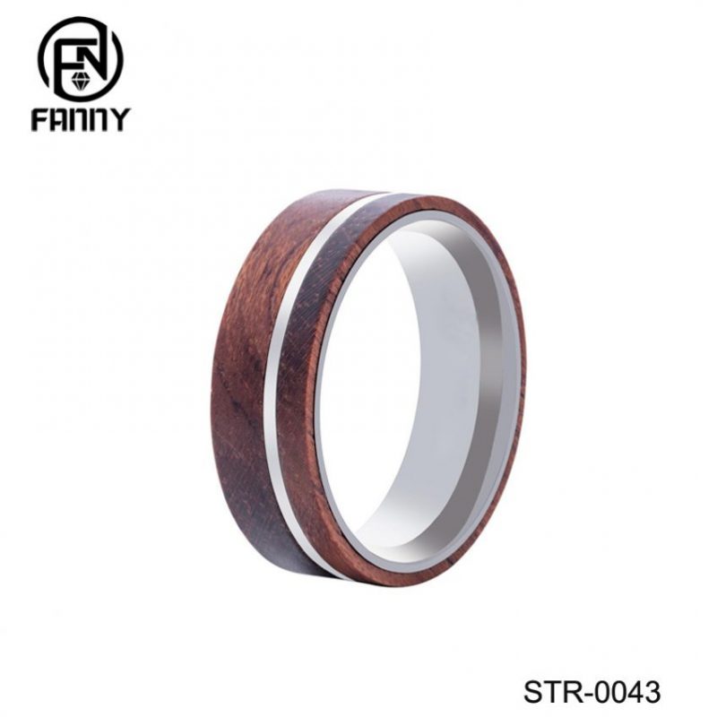 Madera de palisandro personalizada para hombres con anillo quirúrgico de acero inoxidable de alta calidad