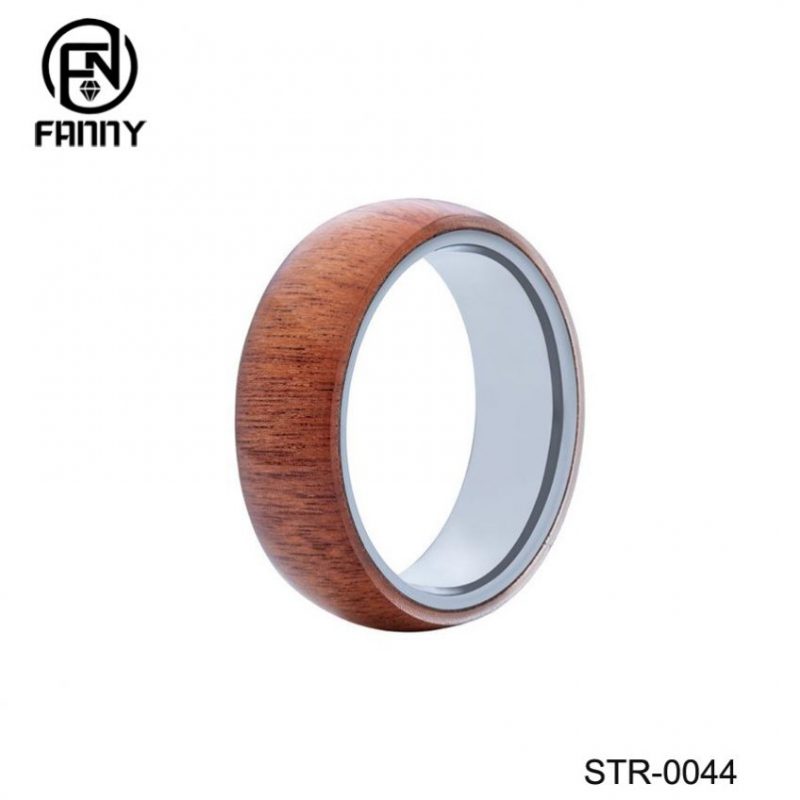 Domo de diseño clásico para hombre de madera maciza con anillo de acero inoxidable 316L