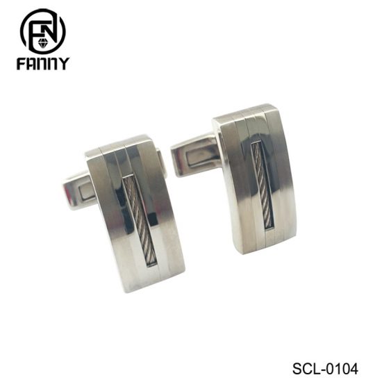 Simple Square Surgical Stainless Steel Cufflinks Inlaid with Cables China Manufacturer