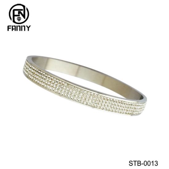 Simple Round 316L Stainless Steel Bangle, white Swarovski Crystal Chinese Factory