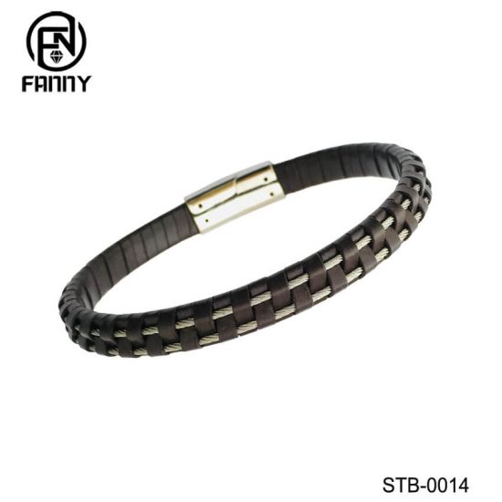 Personalized High-Quality Leather and Stainless Steel Wire 316L Stainless Steel Bracelet Factory