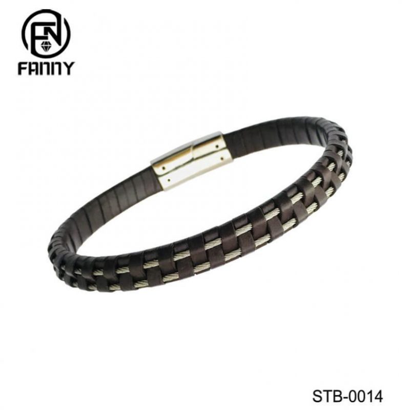 Personalized High-Quality Leather and Stainless Steel Wire 316L Stainless Steel Bracelet