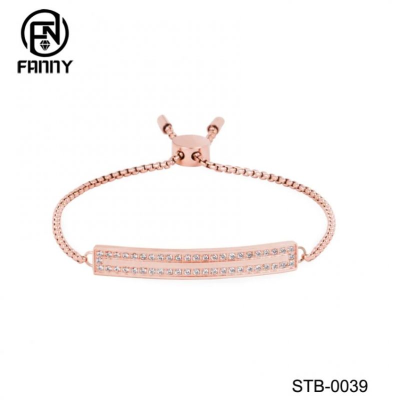 Pulsera de acero inoxidable quirúrgica PVD de oro rosa ajustable para mujeres