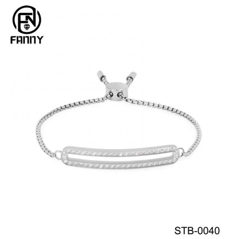 Ladies Quality CNC Inlay 3A Zirconia cúbica ajustable pulsera quirúrgica de acero inoxidable