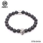 Gothic Men’s Bead Bracelet with Black Volcanic Volcanic Stone and Surgical Stainless Steel Skull