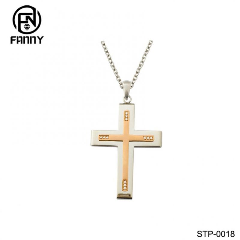 Religious Cross 316L Allergy-Free Stainless Steel Pendant Necklace with CNC Inlaid Cubic Zirconia