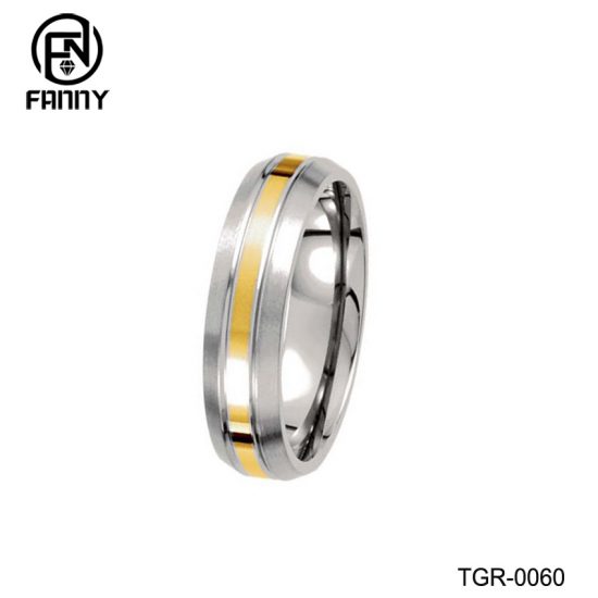 Men's Domed Titanium 14k Yellow Glod Inlay Brushed Wedding Band China Factory