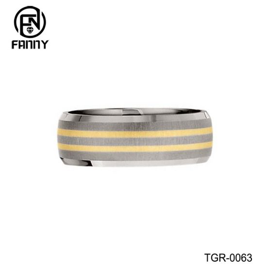 Titanium with Two-Tone 14k Gold Inlay Satin Wedding Band Men's Ring Titanium Jewelry Factory 