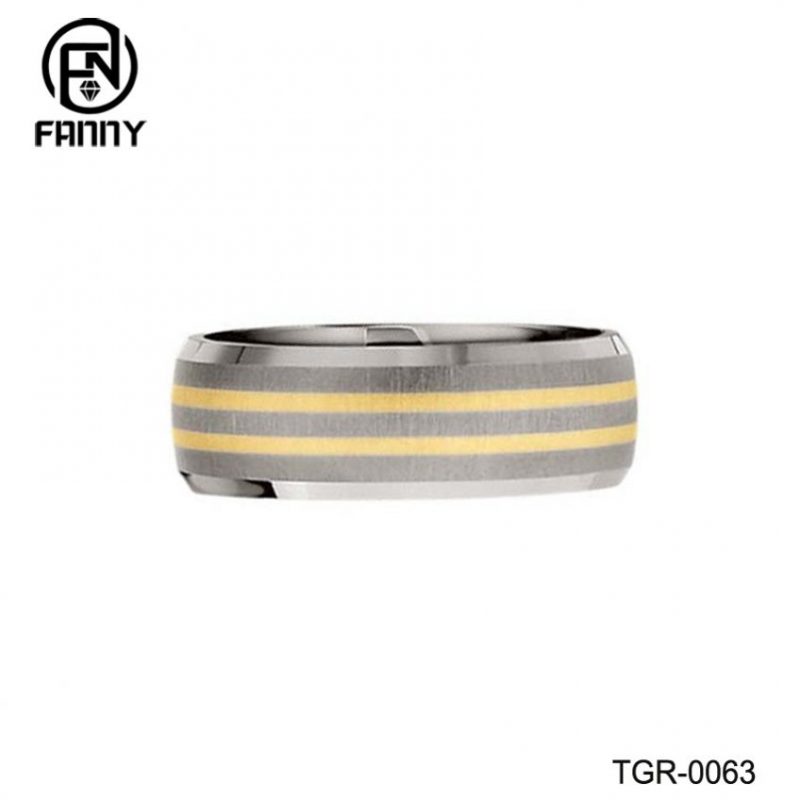 Titanium with Two-Tone 14k Gold Inlay Satin Wedding Band Men’s Ring Titanium Jewelry Factory