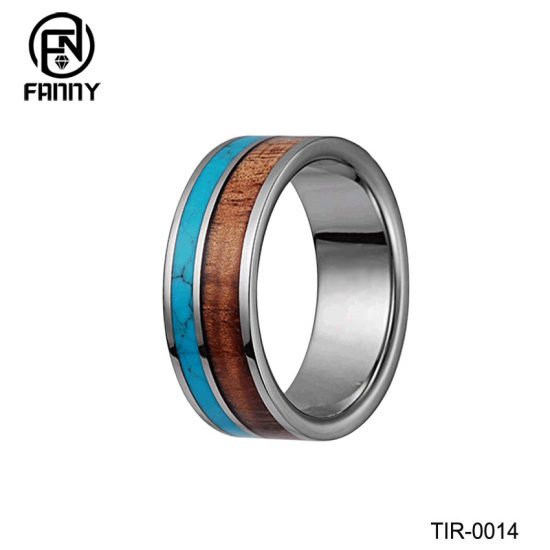 Titanium Ring Turquoise Hawaiian Koa Wood Inlay Wedding Band or Gift Jewelry China Factory