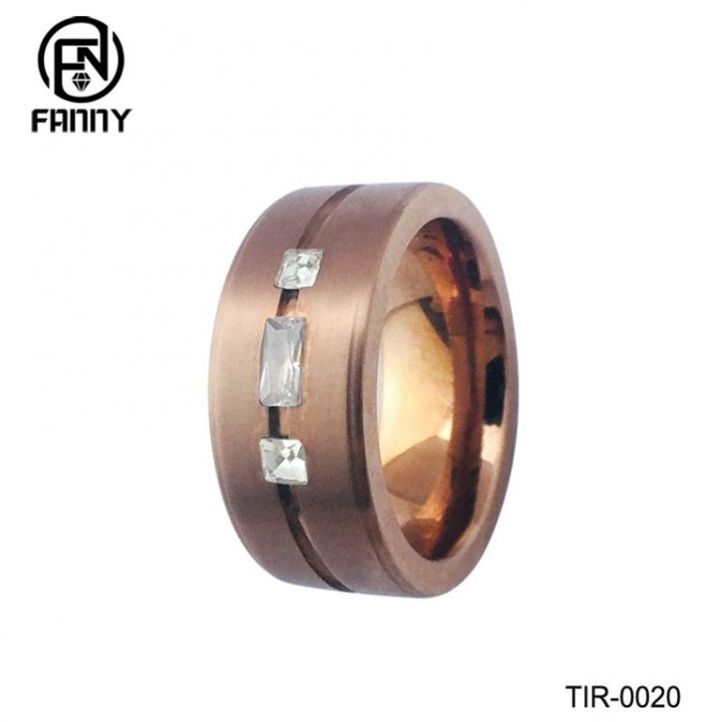 Men’s Rose Gold Titanium Square Cubic Zirconia Eternity Wedding Band Custom Jewelry