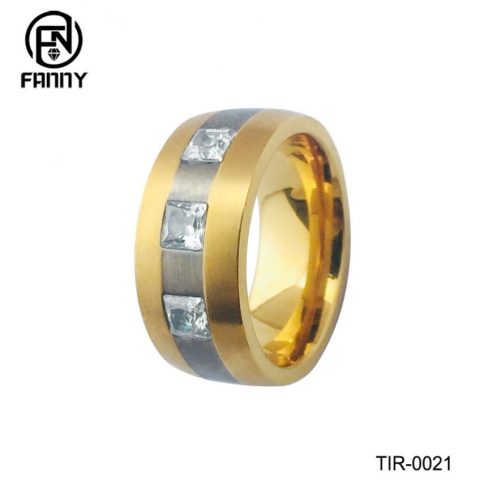 Yellow gold & Silver Stripe Titanium Wedding Ring Jewellery Factory