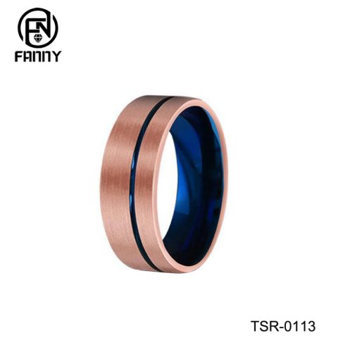 Simple Vacuum Plated Black Plus Blue Tungsten Carbide Wedding Ring Manufacturer